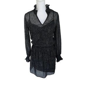 White House Black Market Soft Blouson Flocked Dot Black Mini Dress Small S